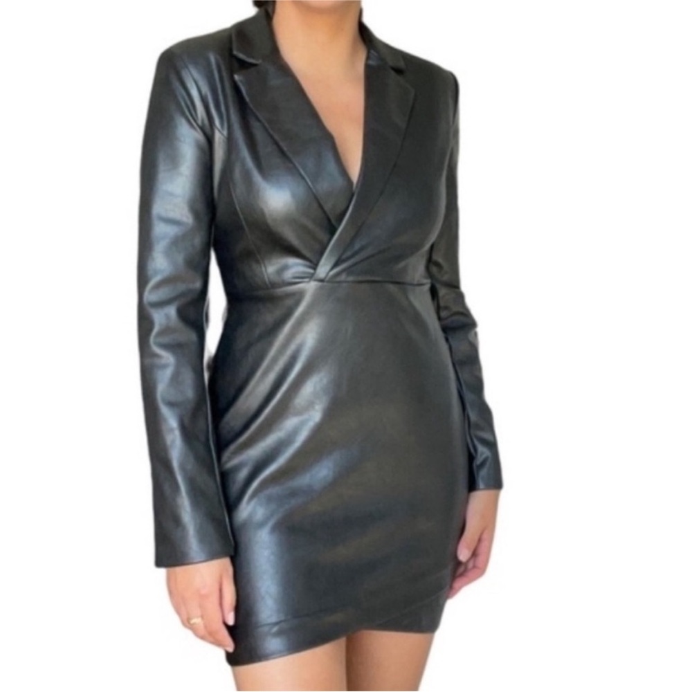 NWT EXPRESS X NEGIN MIRSALEHI BLACK VEGAN LEATHER MINI DRESS - Picture 3 of 9